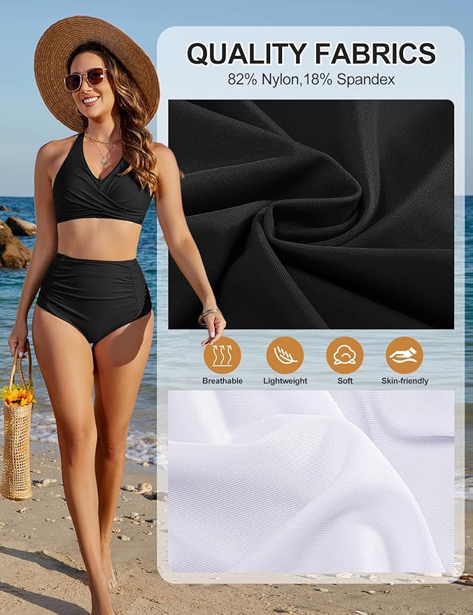 LVWQ Womens Swimsuits High Waisted Sets Tummy Control Bathing Suits Two Piece Swimwear