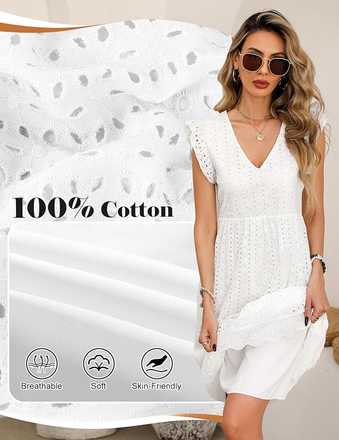 VWQ Summer Dresses for Women – Sleeveless V-Neck Midi Dress, Casual Lightweight Sundress for Beach and Daily Wear