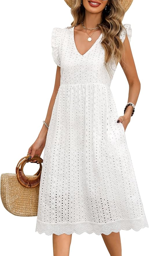 VWQ Summer Dresses for Women – Sleeveless V-Neck Midi Dress, Casual Lightweight Sundress for Beach and Daily Wear