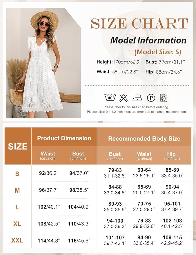 VWQ Summer Dresses for Women – Sleeveless V-Neck Midi Dress, Casual Lightweight Sundress for Beach and Daily Wear