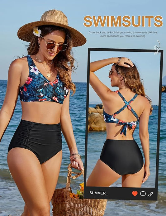 Womens Swimsuits High LVWQ Waisted Bikini Sets