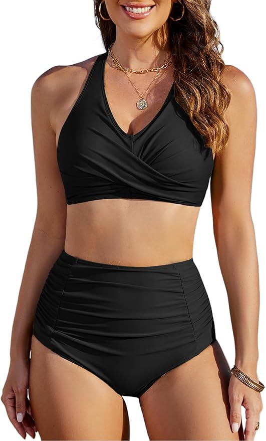 LVWQ Womens Swimsuits High Waisted Sets Tummy Control Bathing Suits Two Piece Swimwear