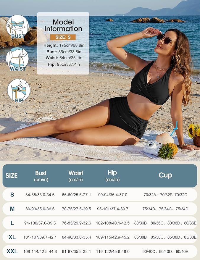 LVWQ Womens Swimsuits High Waisted Sets Tummy Control Bathing Suits Two Piece Swimwear