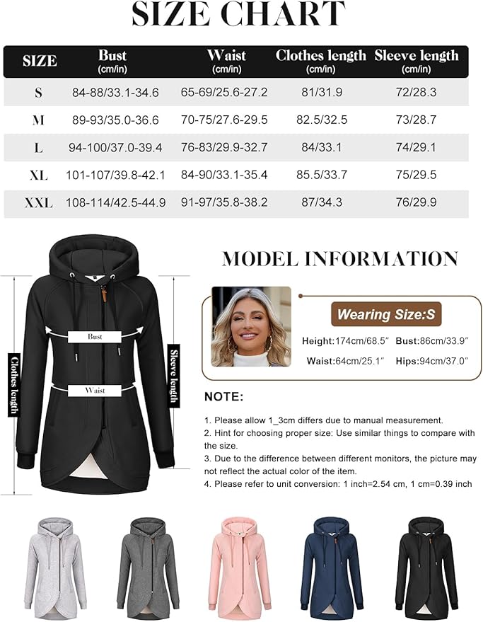 LVWQ Women’s Zip Up Fleece Hoodie Jacket – Oblique Zipper Sweatshirt Coat, Warm Casual Hooded Outerwear