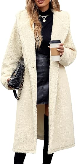 LVWQ Women Winter Fuzzy Fleece Lapel Coats Long Cardigan Fluffy Hooded Jackets
