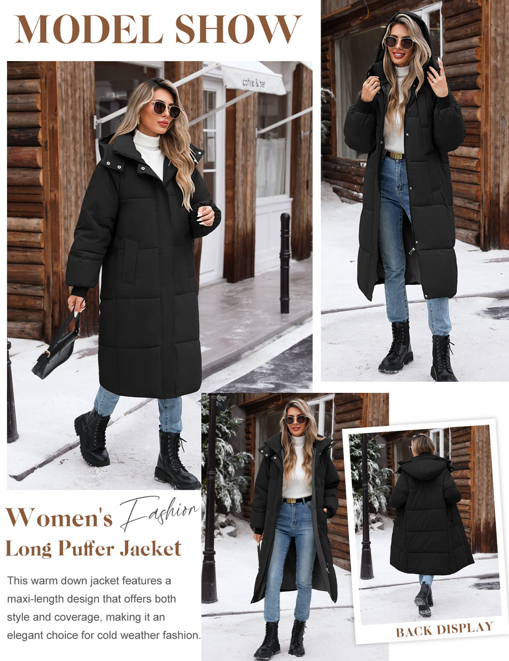 LVWQ Women's Long Puffer Coat Hooded Winter Jacket Quilted Full Length Warm Padded Parka with Pockets