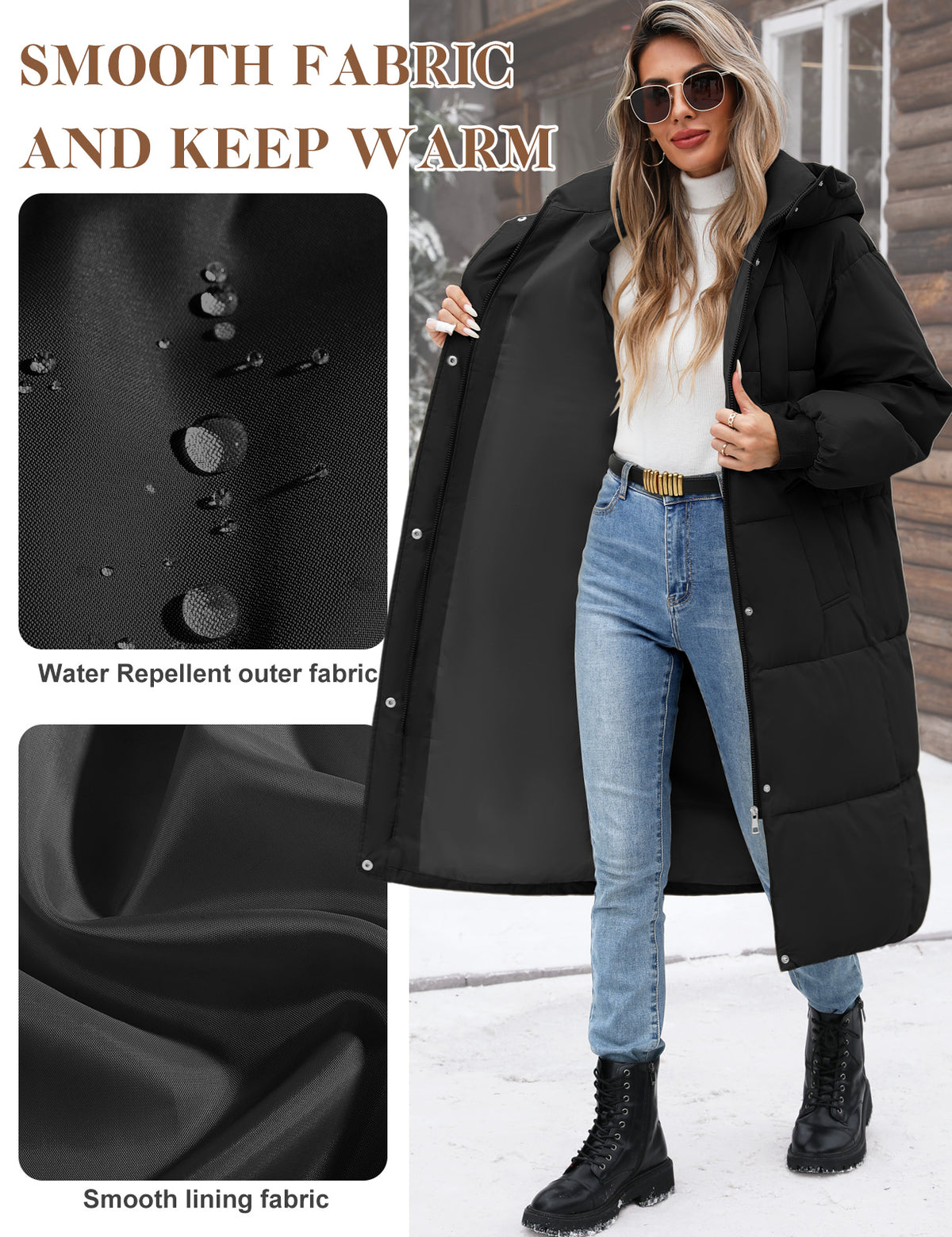 LVWQ Women's Long Puffer Coat Hooded Winter Jacket Quilted Full Length Warm Padded Parka with Pockets