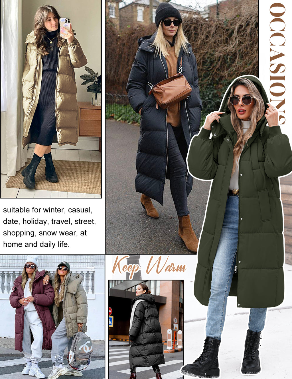 LVWQ Women's Long Puffer Coat Hooded Winter Jacket Quilted Full Length Warm Padded Parka with Pockets