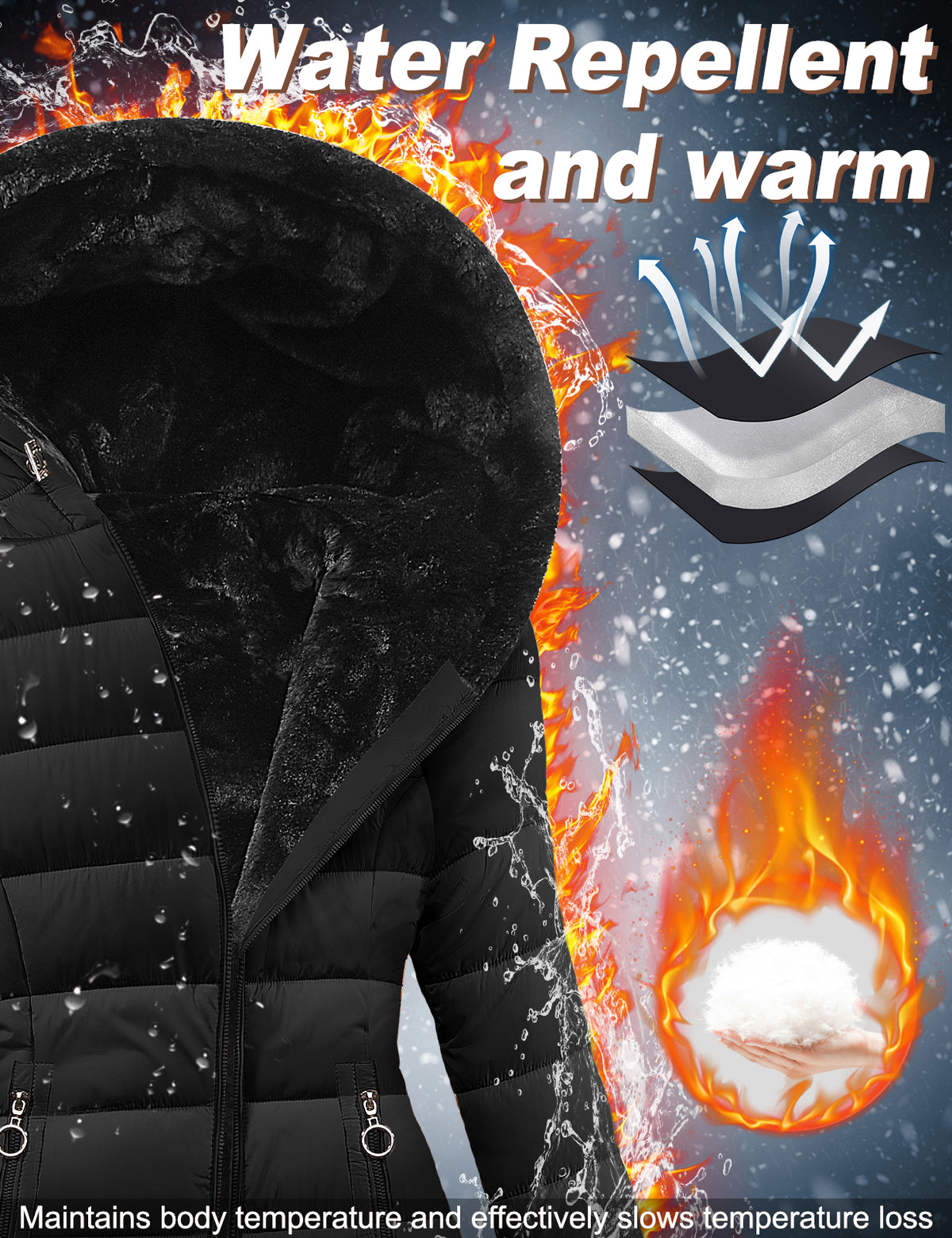 LVWQ Women's Long Winter Puffer Coat Hooded Water-Resistant Quilted Jacket Soft Rabbit Fleece Lined Warm Thick Parka Zip Up Outerwear