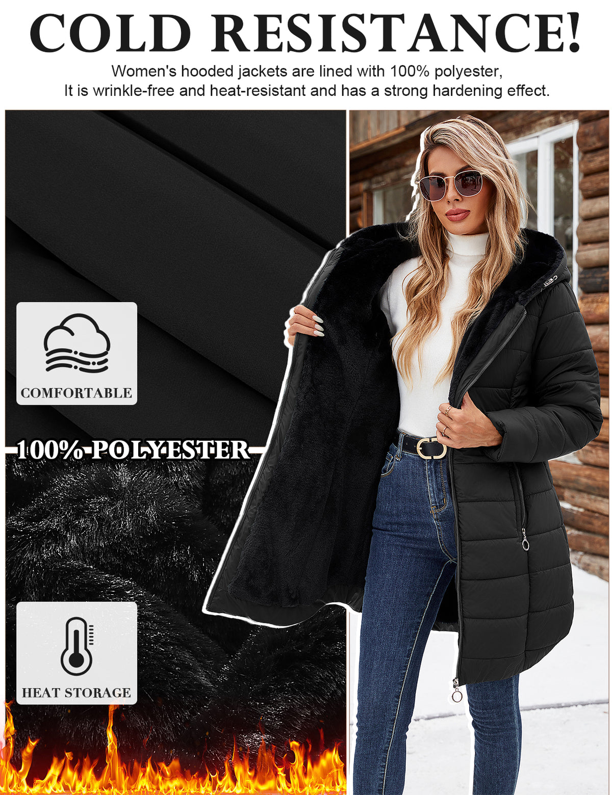 LVWQ Women's Long Winter Puffer Coat Hooded Water-Resistant Quilted Jacket Soft Rabbit Fleece Lined Warm Thick Parka Zip Up Outerwear