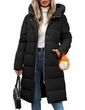 LVWQ Women's Long Puffer Coat Hooded Winter Jacket Thick Quilted Warm Parka with Side Zippers and Pockets