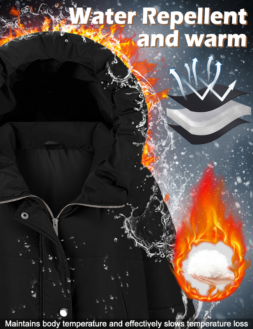 LVWQ Women's Long Puffer Coat Hooded Winter Jacket Thick Quilted Warm Parka with Side Zippers and Pockets