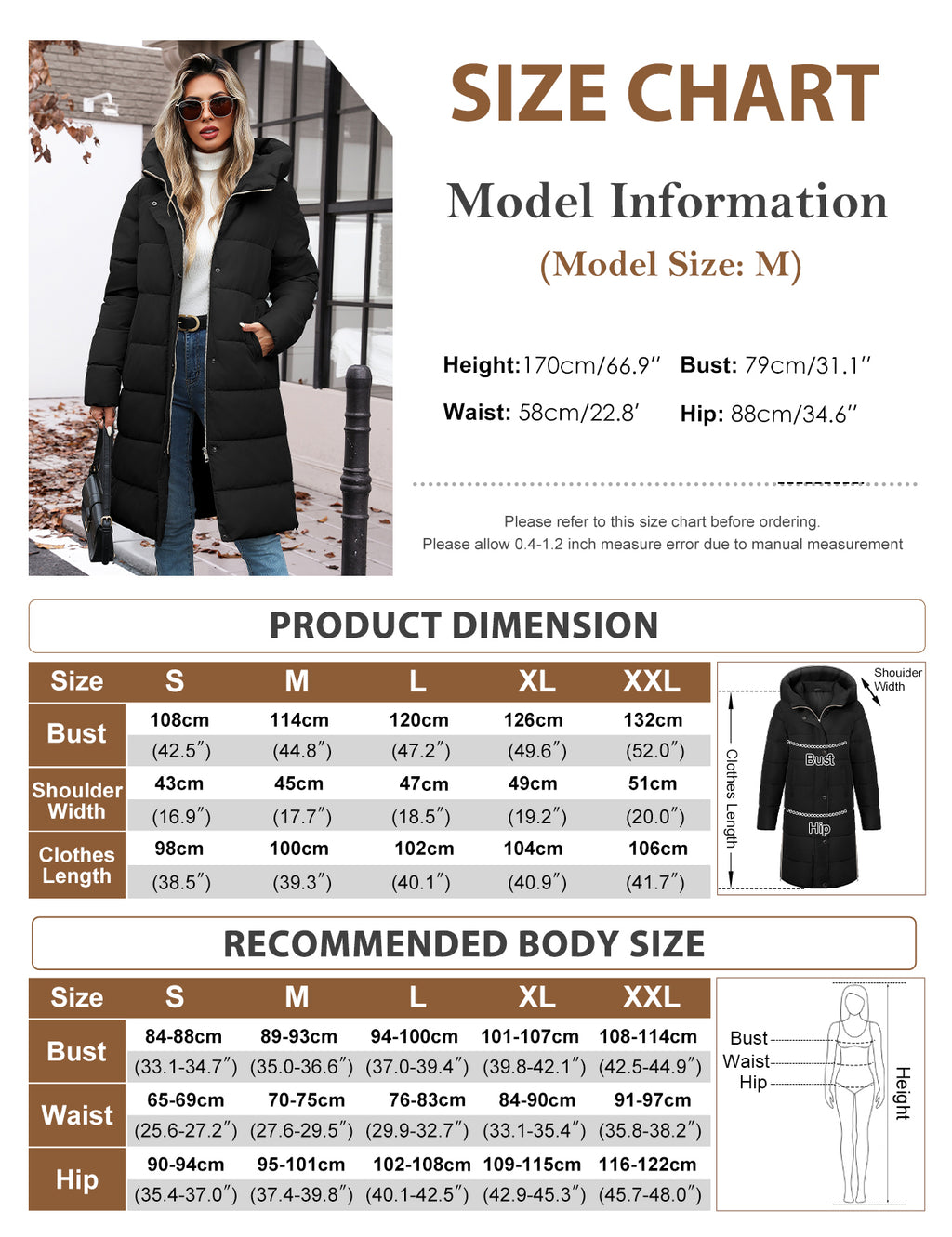 LVWQ Women's Long Puffer Coat Hooded Winter Jacket Thick Quilted Warm Parka with Side Zippers and Pockets