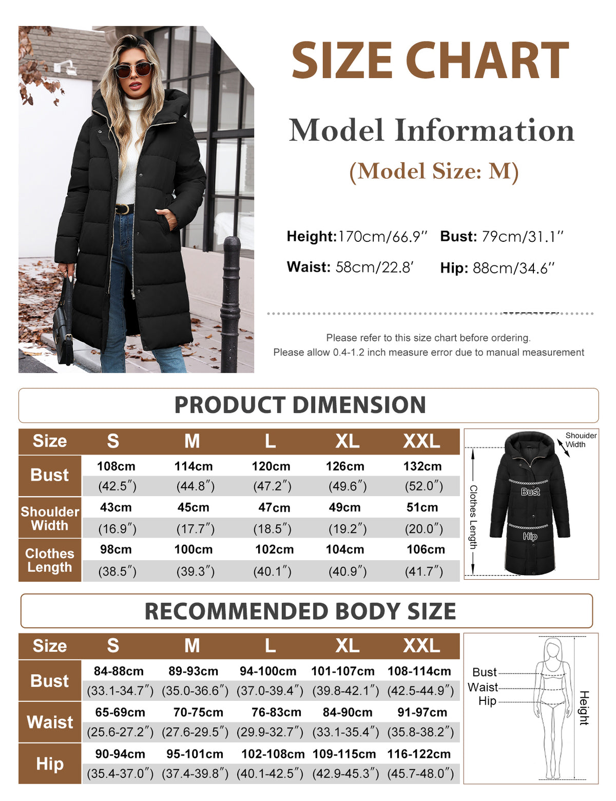 LVWQ Women's Long Puffer Coat Hooded Winter Jacket Thick Quilted Warm Parka with Side Zippers and Pockets