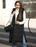 LVWQ Women's Long Puffer Vest Hooded Winter Coat Full Zip Quilted Sleeveless Jacket with Pockets, Stand Collar Warm Padded Outerwear
