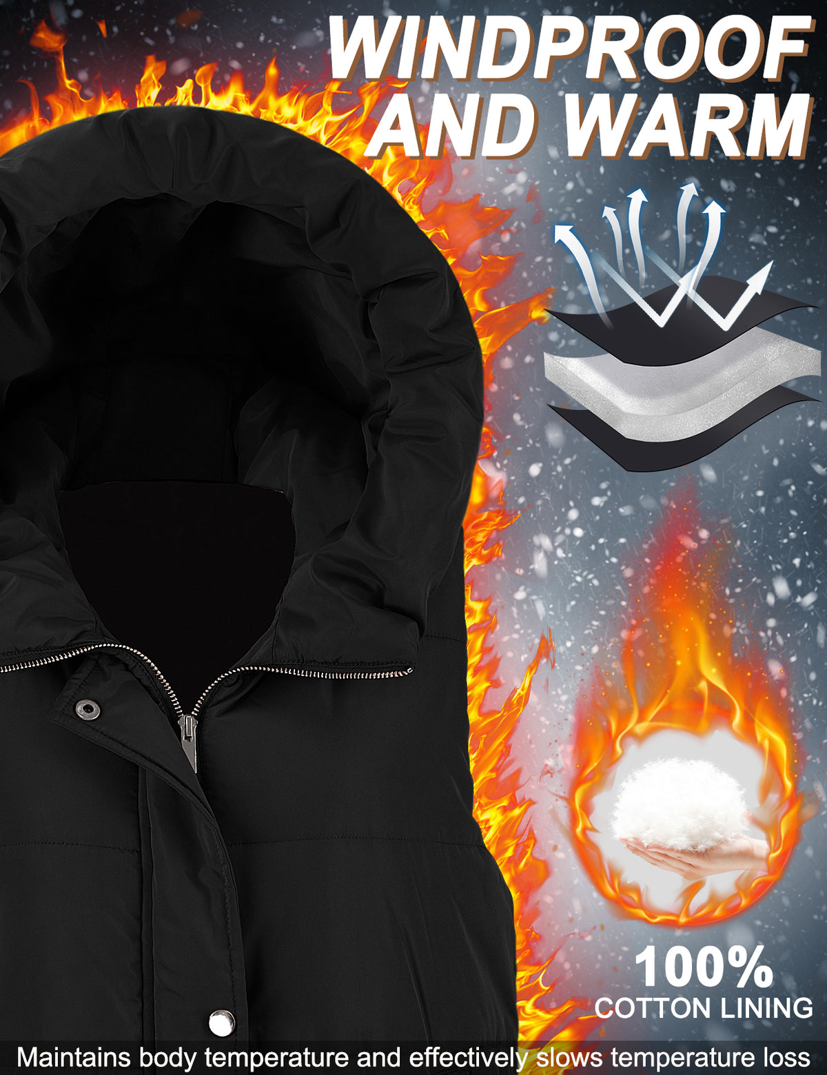 LVWQ Women's Long Puffer Vest Hooded Winter Coat Full Zip Quilted Sleeveless Jacket with Pockets, Stand Collar Warm Padded Outerwear