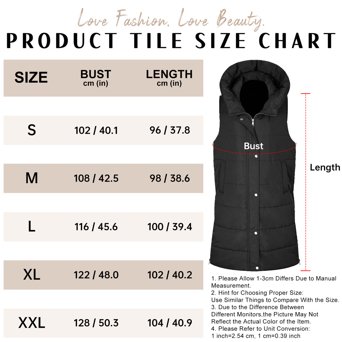 LVWQ Women's Long Puffer Vest Hooded Winter Coat Full Zip Quilted Sleeveless Jacket with Pockets, Stand Collar Warm Padded Outerwear