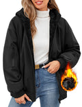 LVWQ Women's Reversible Winter Coat Fleece Lined Hooded Jacket Warm Zip Up Jacket with Pockets Casual Outerwear
