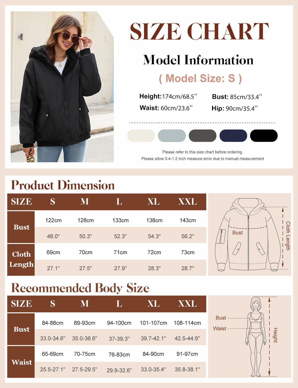 LVWQ Women's Reversible Winter Coat Fleece Lined Hooded Jacket Warm Zip Up Jacket with Pockets Casual Outerwear