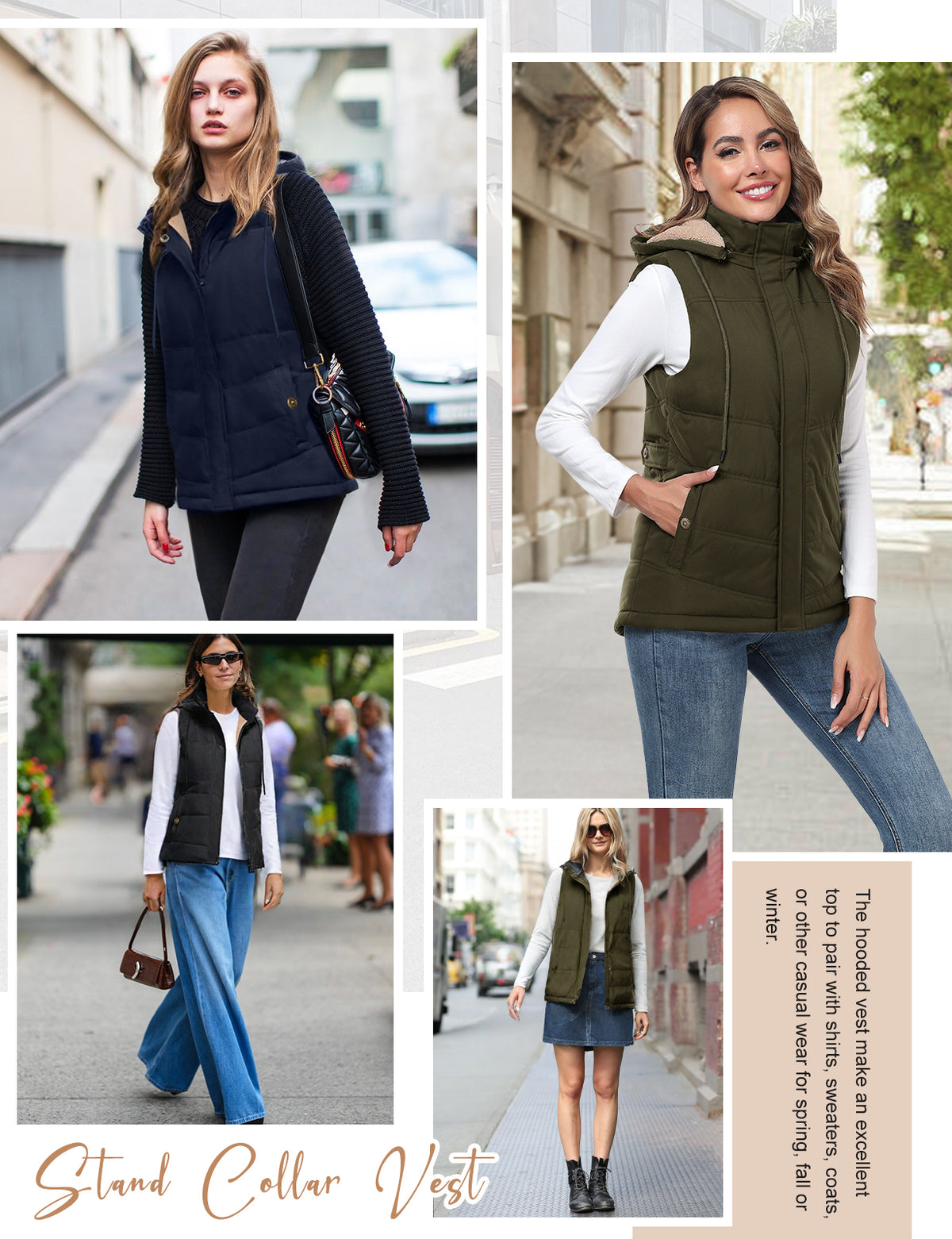 LVWQ Women's Sherpa Fleece Lined Quilted Vest with Detachable Hood and Adjustable Waist