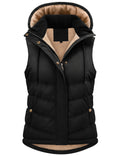 LVWQ Women's Sherpa Fleece Lined Quilted Vest with Detachable Hood and Adjustable Waist
