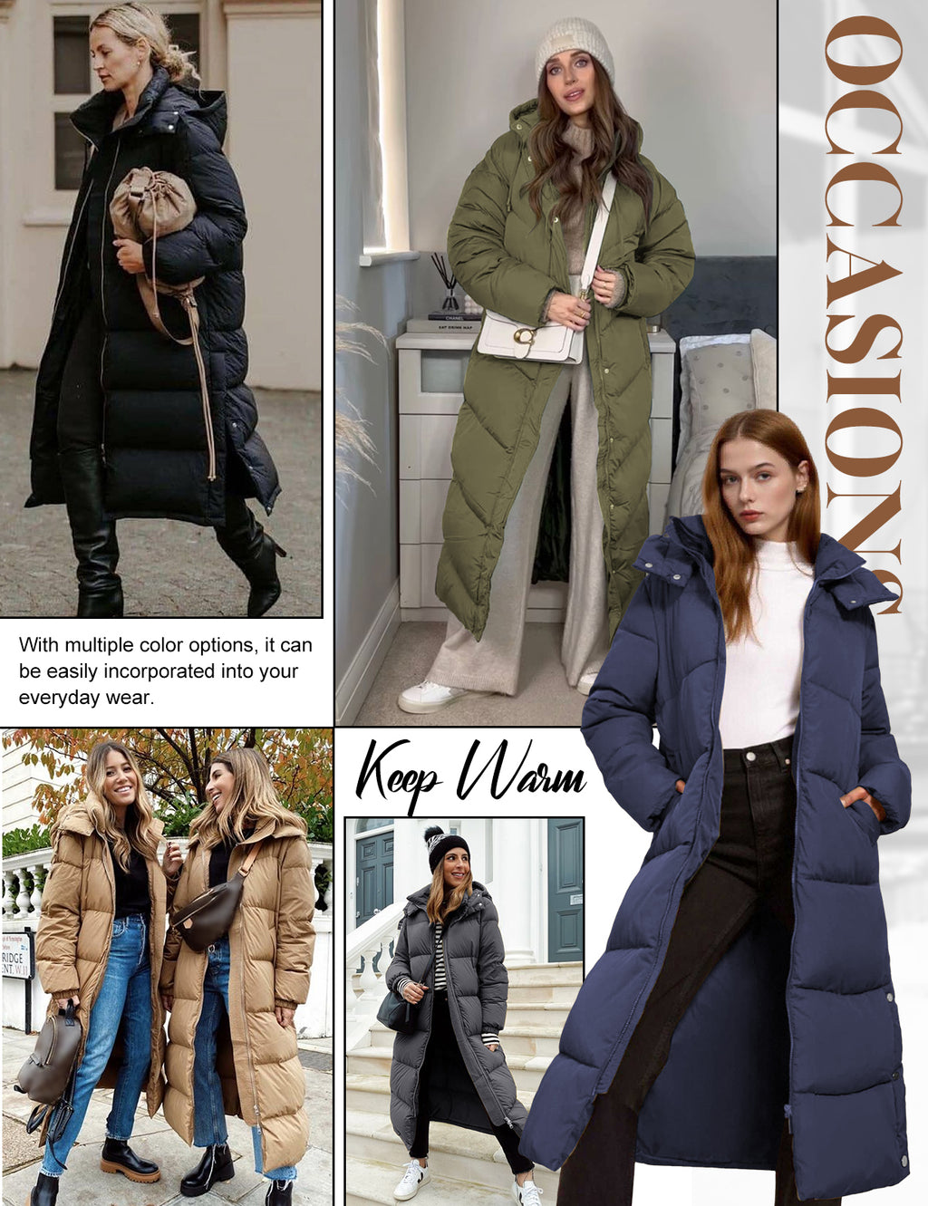 LVWQ Women's Long Puffer Coat Winter Maxi Quilted Padded Parka with Removable Hood Warm Hooded Jacket