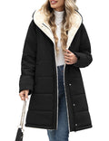 LVWQ Women's Long Puffer Coat Hooded Sherpa Fleece Lined Winter Parka Warm Quilted Padded Jacket with