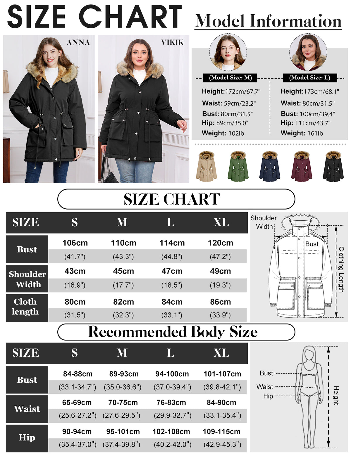 LVWQ Women's Winter Parka Coat Fleece Lined Jacket with Faux Fur Hood, Heavy Warm Winter Coat, Water Resistant Windproof Jacket with Pockets