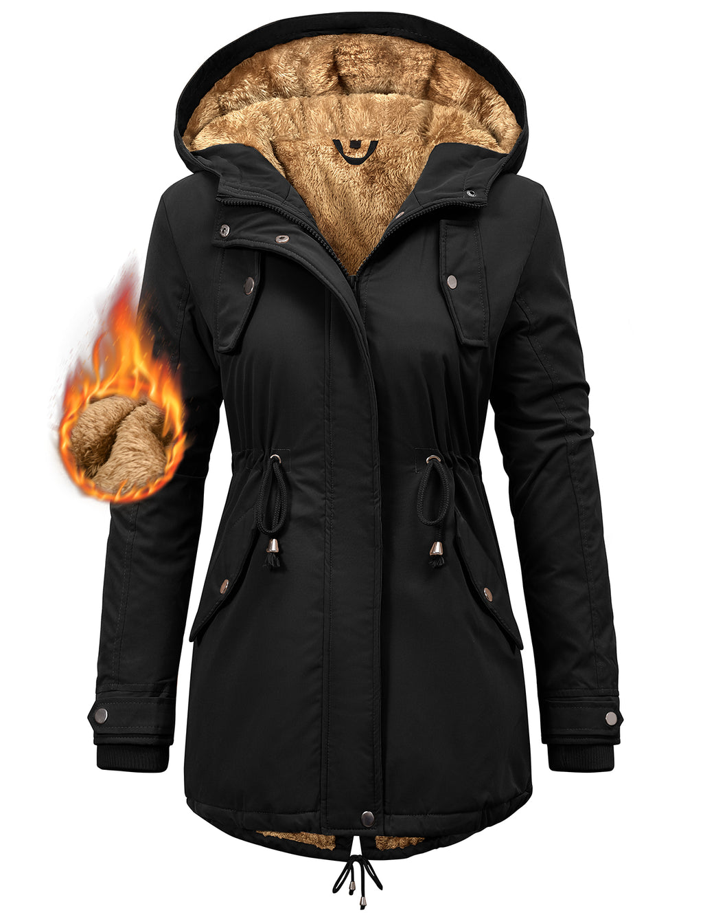 LVWQ Women's Winter Parka Coat Fleece Lined Hooded Jacket, Warm Water Resistant Winter Coat with Pockets, Casual Outdoor Jacket