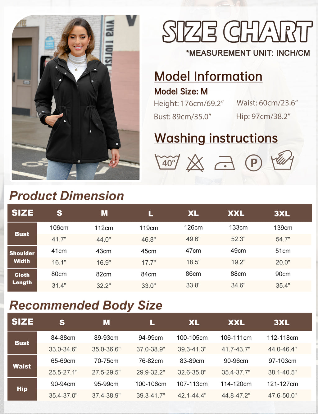 LVWQ Women's Winter Parka Coat Fleece Lined Hooded Jacket, Warm Water Resistant Winter Coat with Pockets, Casual Outdoor Jacket