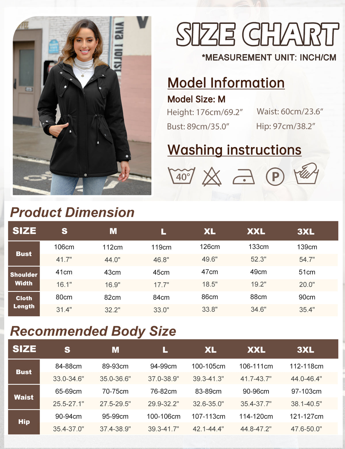 LVWQ Women's Winter Parka Coat Fleece Lined Hooded Jacket, Warm Water Resistant Winter Coat with Pockets, Casual Outdoor Jacket