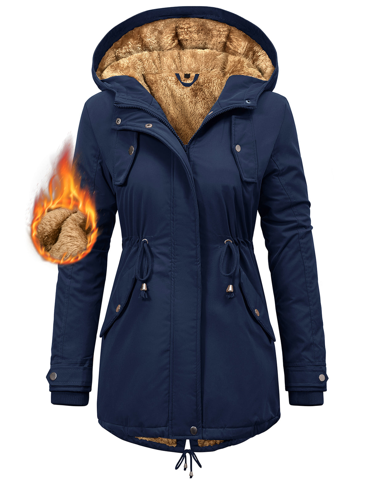 LVWQ Women's Winter Parka Coat Fleece Lined Hooded Jacket, Warm Water Resistant Winter Coat with Pockets, Casual Outdoor Jacket