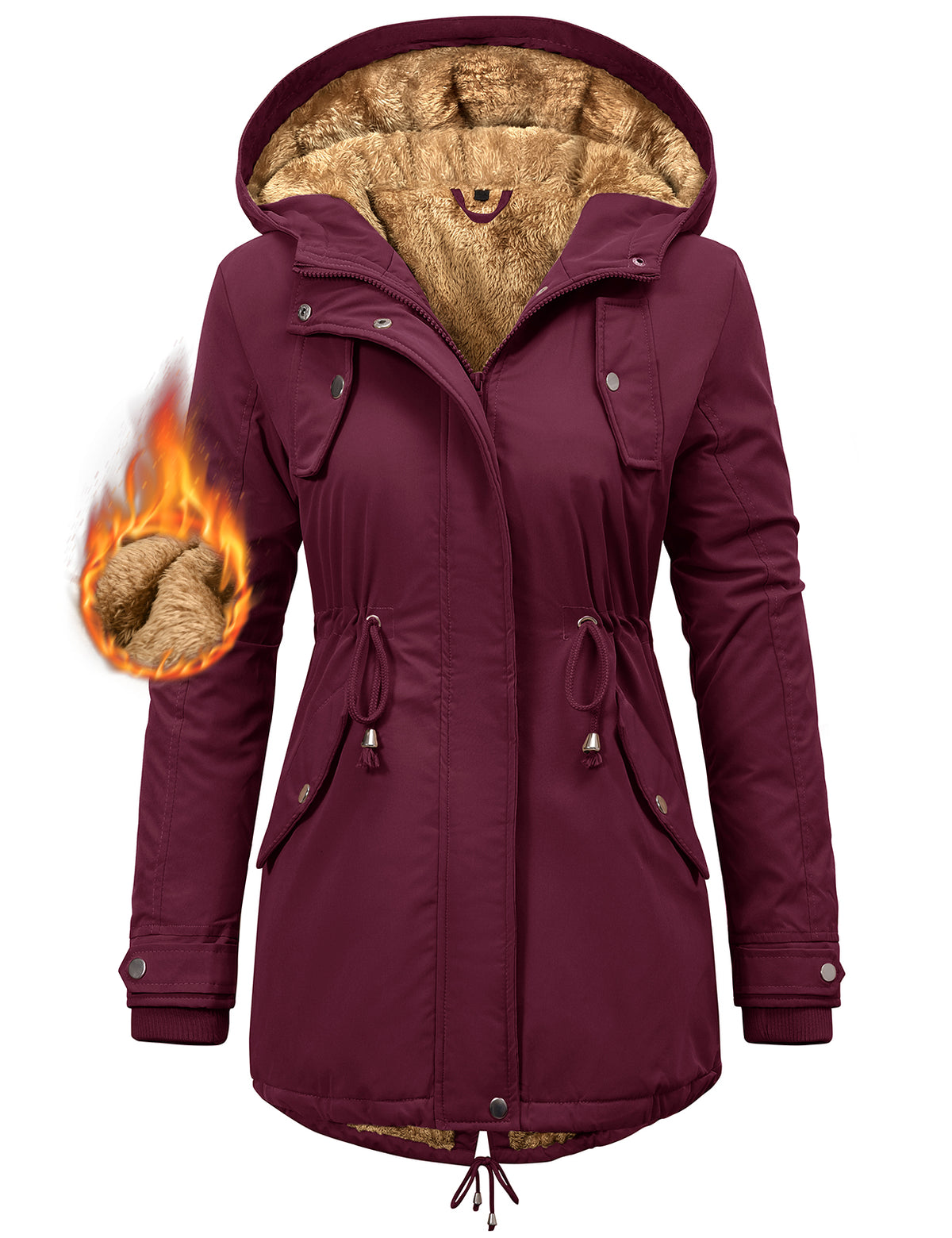 LVWQ Women's Winter Parka Coat Fleece Lined Hooded Jacket, Warm Water Resistant Winter Coat with Pockets, Casual Outdoor Jacket