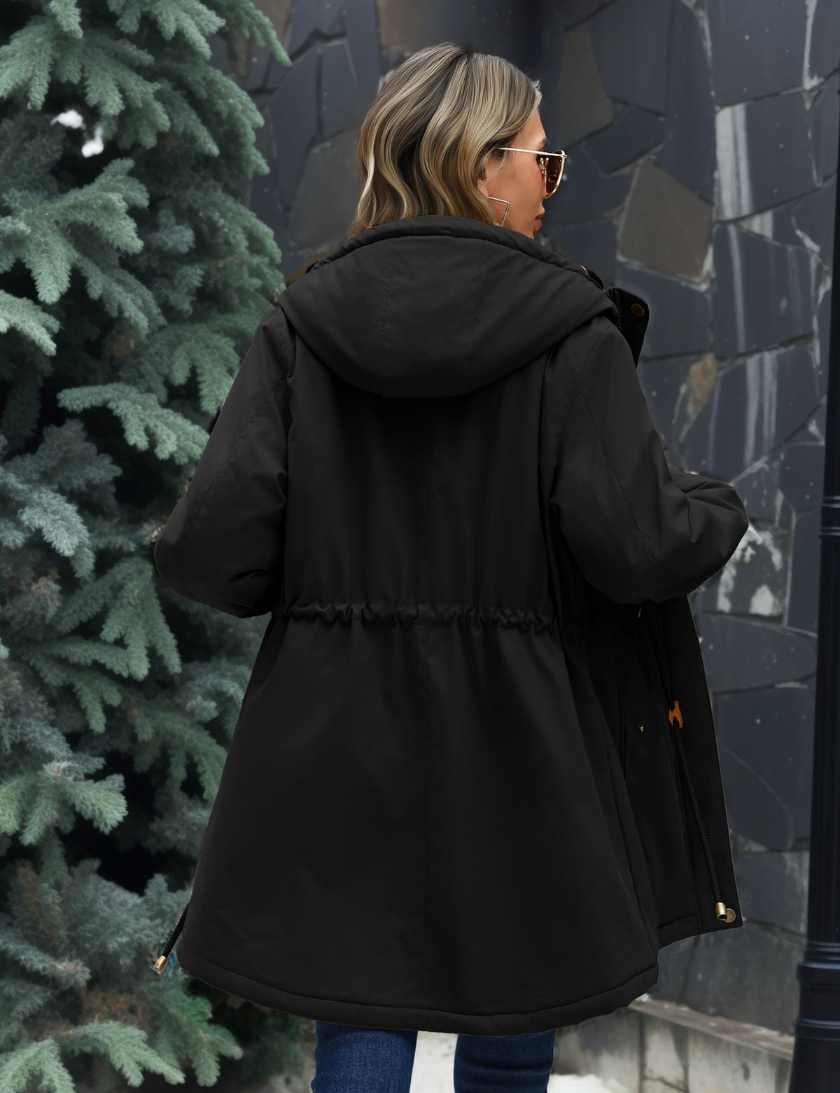LVWQ Women's Winter Coat Waterproof Fleece Lined Hooded Parka Jacket with Pockets Mid Length Warm Outerwear